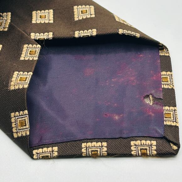 Vintage 70s Brittania Dark Brown Retro Funky Super Wide Geometric Neck Tie - Picture 3 of 4